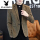 花花公子（PLAYBOY）【官方】高檔輕奢品牌秋冬加厚男士休閑西服上衣外套青年英倫修身 型210卡其色 XL 120-135斤