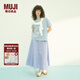 無印良品（MUJI）女式 涼感 寬擺裙 長半身裙女裙子25年夏季 女裝涼感物語BE1VTC5S 薩克森藍(lán)條紋 L （165/70A）