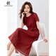 clotho Rennie品牌女裝連衣裙女修身顯瘦2025夏季新款短袖雪紡氣質(zhì)中長(zhǎng)款A(yù)字裙 紅色 M