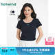 熱風(fēng)【商場(chǎng)同款】百搭女t恤2025年夏季新款女士花邊圓領(lǐng)簡(jiǎn)約修身短T恤 29藏青蘭 L