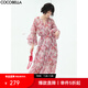 COCOBELLA度假風(fēng)玫瑰花苞腰繩印花雪紡連衣裙吊帶裙兩件套FR176-2 玫瑰色 S