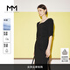 麥檬MM商場同款2023新款秋方領五分袖抽褶顯瘦連衣裙女5E7293331 黑色 S