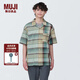 無(wú)印良品（MUJI） 男式 馬德拉斯格紋 開領(lǐng)短袖衫 男士襯衫襯衣外套 格子 純棉全棉 米色格紋 M(170/92A)