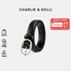 CHARLIE&KELLI CK品牌輕奢新款簡約真皮腰帶輕奢百搭裝飾配牛仔褲女士皮帶 黑色【京東配送】 105cm 【配精美禮盒】