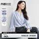 尚都比拉【輕職場(chǎng)美學(xué)】都市通勤優(yōu)雅V領(lǐng)捏褶珍珠扣喇叭袖垂墜麻感雪紡衫 藍(lán)色 M