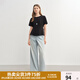 獨(dú)束大碼女裝【風(fēng)吟荷擺】輕盈顯瘦T恤夏季新款百搭短袖正肩上衣 黑色 2XL （尺碼：4）