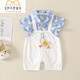 玉極虞男寶寶嬰兒衣服夏裝韓版爬服洋氣假兩件短袖連體衣寶寶哈衣外出服 大鵝襯衣哈衣 52cm 59