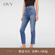 OVV2024春夏新款女裝意大利進(jìn)口面料九分鉛筆褲休閑牛仔褲 中藍(lán)（凈色）01 25