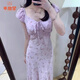 乖甜星絕美V領(lǐng)碎花法式連衣裙女夏季新款氣質(zhì)收腰顯瘦度假長(zhǎng)裙茶歇a字裙 紫色 L