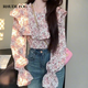 RHUDE FOG品牌女裝法式荷葉邊碎花襯衫女2025春秋新款設計感收腰小眾泡泡袖 淡粉色 M