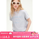 ELLE KIDS25夏季新款女童休閑學院風圓領(lǐng)刺繡H版透氣舒適短袖上衣T恤