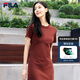 FILA 斐樂針織連衣裙2025夏季新款時尚休閑開叉顯瘦修身T恤長裙 赤土紅棕-BN L 170/88A/L