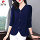 皮爾卡丹（pierre cardin）純棉打底衫女秋冬2025新款洋氣長(cháng)袖t恤大碼胖mm寬松遮肚子上衣服 寶藍色 M (建議95-110斤)