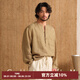CULTUM100%法國(guó)亞麻夏季新款半開(kāi)襟長(zhǎng)袖襯衫男休閑百搭透氣口袋襯衣 亞麻綠 L