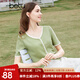 百圖betu女裝夏季新款T恤法式減齡蕾絲花邊V領(lǐng)短袖T恤女2403T19 綠色 M