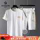 海因里希品牌運(yùn)動(dòng)套裝男【甄選面料】夏季新款休閑套裝短袖短褲舒適兩件套 白色 XL （建議130-145斤）