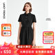 朗姿法式輕禮服通勤小黑裙夏新品短袖黑色中長款襯衫連衣裙女裙子 黑色2 L 165/84A