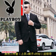 花花公子（PLAYBOY）大碼西裝男套裝正裝加肥加大潮胖子職業(yè)三件套西服 加大寬松版純黑上衣+西褲+襯衫 10XL 225 290-300斤
