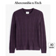 ABERCROMBIE & FITCH男裝24秋冬款美式復(fù)古經(jīng)典小麋鹿絞花長(zhǎng)袖針織衫毛衣KI120-4197 深紫色 M (180/100A)