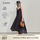 AMII2025夏肌理感萊賽爾釘珠花朵V領(lǐng)吊帶裙連衣裙女小黑裙子12542047 黑色 2XL