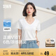 森馬（Semir）短袖t恤女涼感抗菌正肩修身2025夏顯瘦V領(lǐng)白色打底衫109325100002