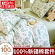 HOME HODO 紅豆家紡100%純棉四件套全棉床品套件小清新床單被套床笠學(xué)生宿舍三件套 綠意盎然 【100%新疆棉】 1.8m 床單款 四件套-被套200*230cm
