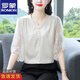 羅蒙（ROMON）杭州真絲七分袖襯衫夏季新款洋氣中年媽媽桑蠶絲時尚百搭上衣 米白-【套頭衫】 3XL 建議【125-135斤】