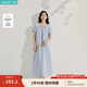 茵曼（INMAN）法式浪漫泡泡袖連衣裙2025夏季女裝新品溫柔風(fēng)系帶短袖長(cháng)裙 天藍色 L