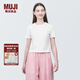 無印良品（MUJI）女式 粗細(xì)不均紗線 短款短袖T恤 上衣打底衫內(nèi)搭 25年夏季 女裝 白色 5S L  (165/88A)