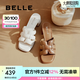 百麗（Belle）度假風一字拖鞋女2025夏季新商場同款真皮編織高跟拖鞋D6U1DBT5 棕色 37 (235mm)