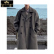 冰隱夾克男大衣男中長(cháng)款過(guò)膝黑色秋冬加厚外套男ins韓版風(fēng)衣痞帥 灰色 L (120斤-130斤)