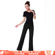 貝茲曼廣場(chǎng)舞服裝套裝瑜伽服女V領(lǐng)成人拉丁舞服裝形體服春夏新款莫代爾 黑色短袖+黑色微喇褲 2XL (120-130斤)