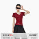 ICH MODE短袖T恤女美式t恤復(fù)古修身V領(lǐng)2025新款正肩內(nèi)搭上衣夏裝打底衫 酒紅色 XL