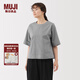 無印良品（MUJI）女式易干平紋五分袖罩衫短袖t恤上衣打底衫女款內(nèi)搭女裝 BC2NQC5A 深藏青色格紋 M (160/84A)