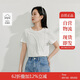 茵曼U領(lǐng)短袖正肩T恤夏季女裝休閑魚骨線修身顯瘦短款上衣 珍珠白  L