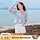 香影【王楚然明星同款】白色娃娃衫上衣女夏含亞麻小衫淡人薄v領(lǐng)襯衫 藍(lán)色 L 165/88A/110-125斤