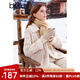 百圖betu女裝秋冬新款短外套新中式拼接毛領格紋大衣外套2310T63 杏色 S