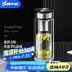 萬象（WANXIANG）雙層玻璃杯大容量高顏值簡約商務(wù)泡茶杯帶蓋高硼硅玻璃杯車載便攜 V48RL-鈦黑亮 370ml