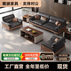 戴彼真皮辦公沙發(fā)簡(jiǎn)約現(xiàn)代休息區(qū)接待商務(wù)辦公室沙發(fā)茶幾組合三人位 耐磨西皮款【黑橙拼色款】 3+1+1組合【推薦】