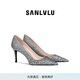 SANLVLU/廣州 18歲成人禮水晶鞋高跟鞋羊皮拍婚紗照紀(jì)念日儀式感訂婚鞋女 星辰銀/8cm（送牛皮包+pink禮盒） 37
