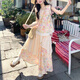 瑜尚臻品多巴胺穿搭印花蕾絲背心半身裙拼接套裝甜美可愛風(fēng)海邊度假兩件套 多巴胺套裝【裙子＋上衣】L