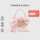 CHARLIE&KELLI CK品牌輕奢女包手提包包馬鞍包2025新款女士小方包單肩斜挎包 粉色【京倉配送 品牌禮袋】