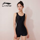 李寧（LI-NING）泳衣女專業(yè)訓練連體平角游泳衣女士時尚大碼泳裝011 黑金 L 