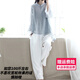女式居士服女佛教衣服茶服女禪修服禪意文藝兩件套裝春夏季新款復古中式上衣服茶藝師服裝唐裝女士中國風佛系 灰色長袖上衣 +褲子 均碼（建議100-130斤穿）