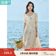 茵曼（INMAN）文藝清新連衣裙2025夏季女裝新款花邊桃心領收腰泡泡袖長裙 悠蘭杏 M