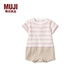 無(wú)印良品 MUJI 新生兒 天竺編織 拼接連體衣 兒童童裝  連身衣方便穿脫 粉紅色條紋 70-80
