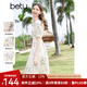 百圖betu女裝夏季新款連衣裙國(guó)潮印花圓領(lǐng)夏天收腰裙子2403D01 米白 S