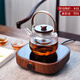 塔馳密司電陶爐家用茶具玻璃燒水壺蒸茶壺全自動(dòng)小型煮茶器套裝 智電陶爐-木紋色+素影壺-豎紋款9