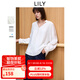 LILY2025春新款女裝含桑蠶絲優(yōu)雅氣質(zhì)通勤系帶領(lǐng)V領(lǐng)垂感套頭衫女 601白色 S