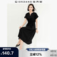 佐丹奴裙子女極簡風(fēng)法式優(yōu)雅小V領(lǐng)收腰連袖連衣裙女05465317
